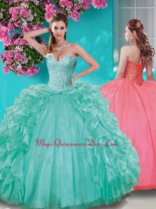Fashionable Beaded and Ruffled Taffeta Sweet 15 Quinceanera Dress in Really Puffy