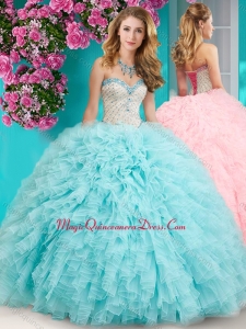 Feminine Really Puffy Floor Length Sweet 15 Quinceanera Dress with Beading and Ruffles