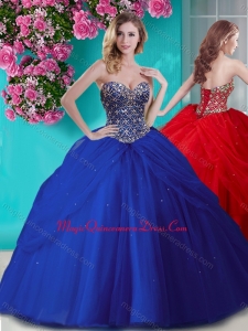 Gorgeous Beaded and Rhinestoned Big Puffy Sweet 15 Quinceanera Dress in Blue