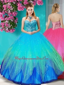Popular Beaded Rainbow Sweet 15 Quinceanera Dress with Really Puffy
