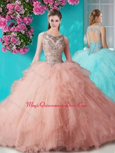 See Through Open Back Beaded and Ruffled Quinceanera Dress in Organza