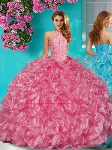 Sophisticated Halter Top Puffy Skirt Quinceanera Dress in Beading and Ruffles