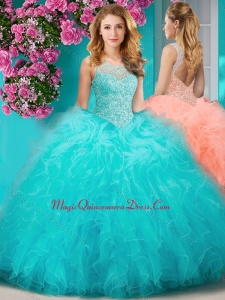 Sophisticated See Through Beaded Scoop Sweet 15 Quinceanera Dress with Ruffles