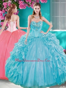 Beaded Bodice Aqua Blue Sweet 15 Quinceanera Dresses with Removable Skirt