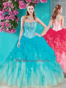 New Arrivals Visible Boning Beaded Sweet 15 Quinceanera Dress in White and Blue