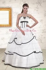 Cheap White and Black 2015 Quinceanera Dresses with Appliques