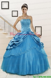 2015 Spring Wonderful Strapless Appliques Quinceanera Dresses in Teal