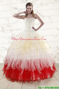 2016 Unique Multi Color Sweetheart Ruffled Quinceanera Dresses wth Beading