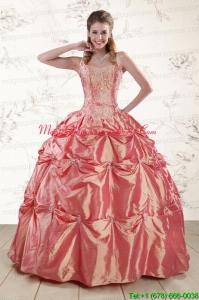 Beautiful Beading and Appliques Watermelon Red Sweet 16 Dresses