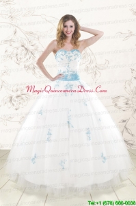 Cheap White Ball Gown Quinceanera Dresses with Appliques and Beading