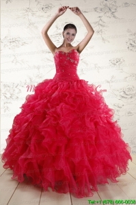 New Style Sweetheart Beading 2015 Quinceanera Dresses in Coral Red