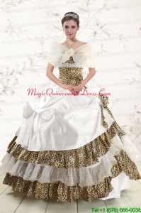 2015 Fashionable Strapless Leopard Quinceanera Dresses with Hand Made Flower