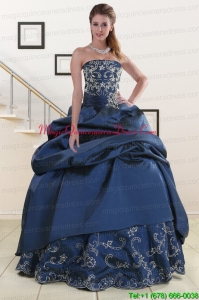 2015 Custom Made Embroidery and Beaded Quinceanera Dresses in Navy Blue