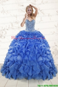 Hot Sale Beaded Royal Blue Sweet 15 Dresses with Sweep Train