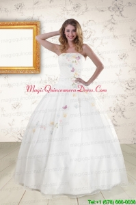 Pretty White Strapless Embroidery 2015 Sweet 16 Dresses