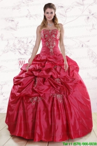 Puffy Strapless Hot Pink Quinceanera Dresses with Embroidery