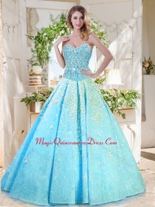 Beautiful A Line Aqua Blue Quinceanera Gown with Beading and Appliques