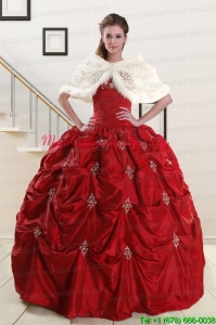 Discount Strapless Appliques Wine Red Quinceanera Dresses for 2015
