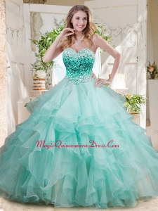 Elegant Floor Length Big Puffy Quinceanera Dress with Beading and Ruffles Layers