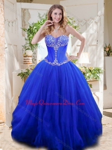 New Style See Through Sweetheart Blue Quinceanera Gown with Beading