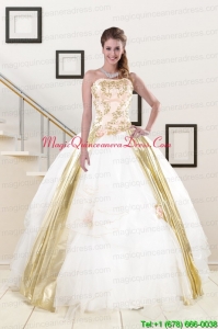 Popular Strapless White 2015 Quinceanera Dresses with Appliques