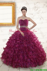 The Most Popular Beading and Ruffles Burgundy Quinceanera Gown