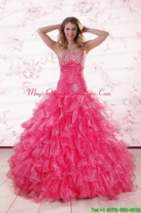 2015 Top Seller Sweetheart Hot Pink Quinceanera Dresses with Ruffles