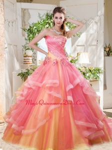 Fashionable Rainbow Big Puffy Quinceanera Dress with Ruffles Layers and Beading
