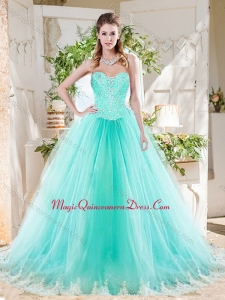 Romantic Beaded Bodice and Applique Tulle Quinceanera Dress in Mint