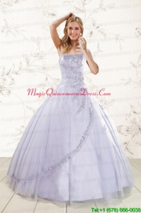 2015 Brand New Strapless Lavender Quinceanera Dresses with Appliques