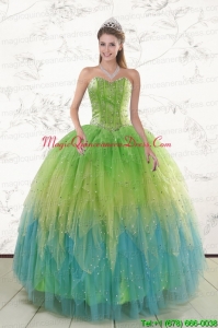 2015 New Style Beading and Ruffles Quinceanera Dresses in Multi Color