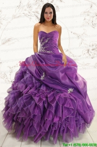2015 Romantic Purple Ball Gown Quinceanera Dress with Appliques and Ruffles
