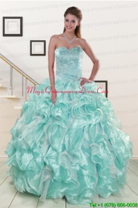 Beautiful Beading Sweet 16 Dresses in Apple Green for 2015