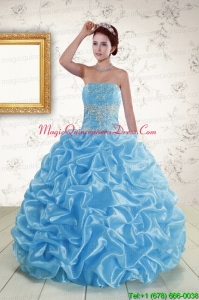 Elegant Strapless Beading and Pick Ups 2015 Quinceanera Dresses in Baby Blue