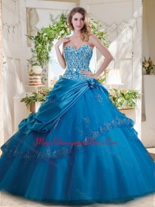 Fashionable Beaded and Applique Big Puffy Quinceanera Gown in Teal