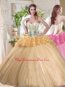 Gorgeous Beaded and Bubble Organza Sweet 16 Dress in Gold
