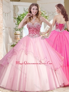 Lovely Ruffled Layers Sweet 16 Dress with Beaded Bodice in Pink