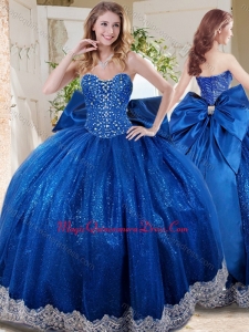 Wonderful Beaded and Applique Big Puffy Quinceanera Dress with Bowknot