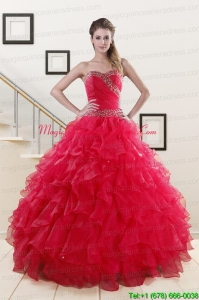 Pretty Sweetheart Ball Gown 2015 Sweet 16 Dresses in Coral Red