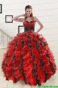 Unique Beaded Sweetheart Organza Quinceanera Dress in Multi Color