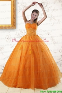 2015 Princess Orange Quinceanera Dresses with Appliques