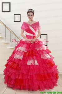 Puffy Beading Quinceanera Dresses with One Shoulder for 2015