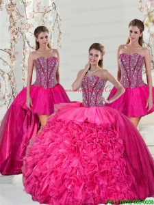 2015 Detachable Hot Pink Quinceanera Dress Skirts with Beading and Ruffles
