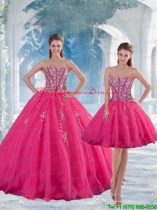 2015 Detachable Sweetheart Hot Pink Sequins and Appliques Quinceanera Dress Skirts