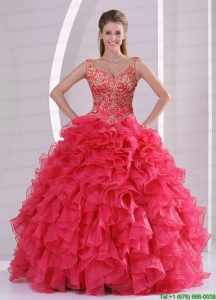 2015 Modern Beading and Ruffles Quinceanera Dress Skirts in Red
