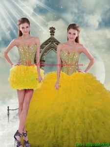 2015 Spring Yellow Detachable and Custom Made Sweet 15 Dresses with Beading and Ruffles