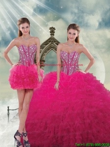2015 Unique and Detachable Beading and Ruffles Quinceanera Dress Skirts in Hot Pink