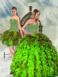 Detachable and Custom Made Beading and Ruffles Multi Color Dresses for Quince