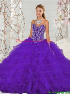 Detachable and Custom Made Purple Sweet 16 Dresses with Beading and Ruffles