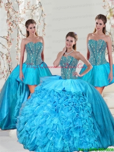 Detachable and Fashionable Aqua Blue Sweet 15 Dresses with Beading and Ruffles for 2015
